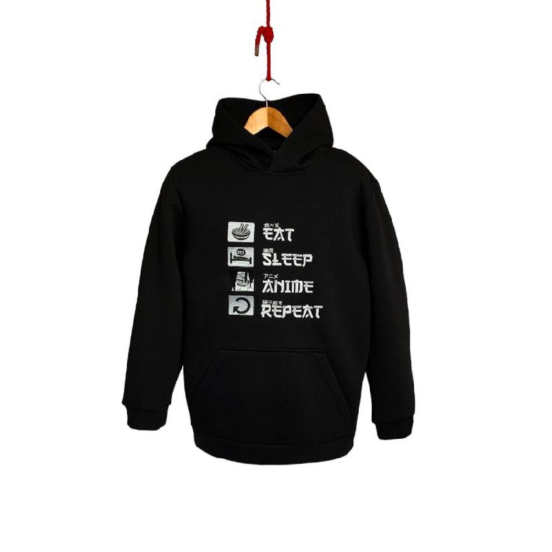 Худі з вишивкою YADRIK Аніме REPEAT футер Oversize чорний