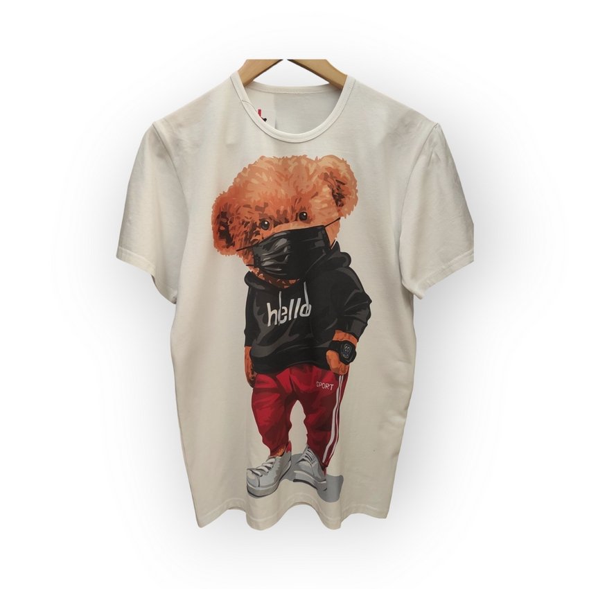 Футболка YADRIK Urban Ведмедик у масці стрейч кулір Oversize білий