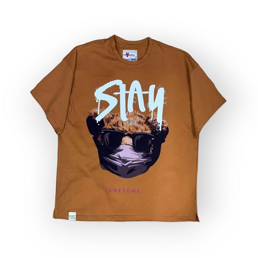 Футболка YADRIK Urban Ведмедик STAY стрейч кулір Oversize гірчиця